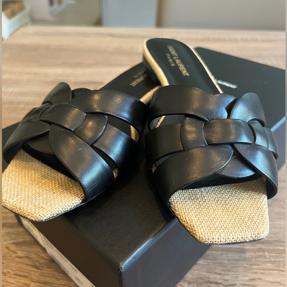 Saint Laurent Tribute Sandals sz 36.5 - black with raffia - Picture 6 of 6